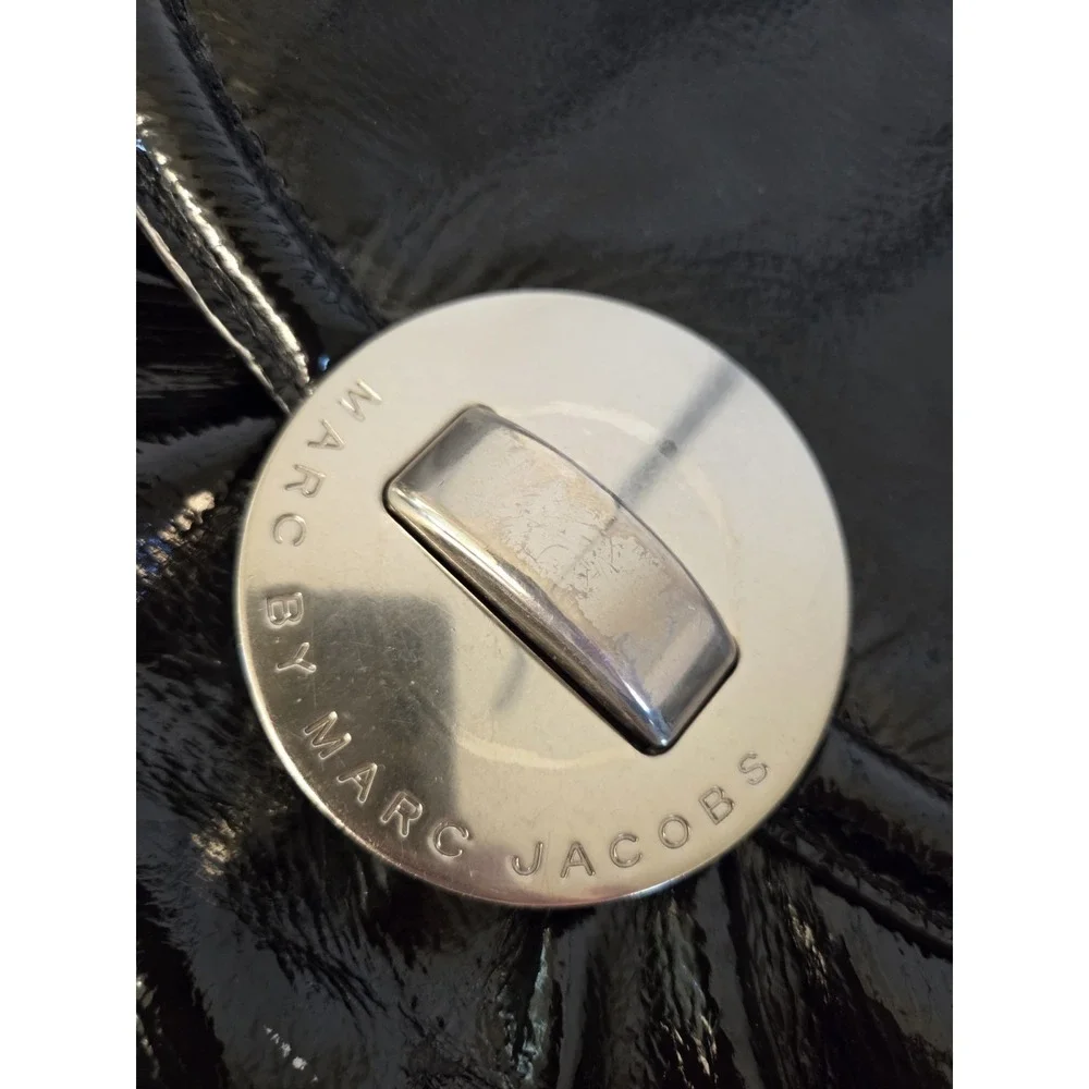 Marc by Marc Jacobs Black Patent Leather Turnlock Satchel Bag Shoulder Strap...